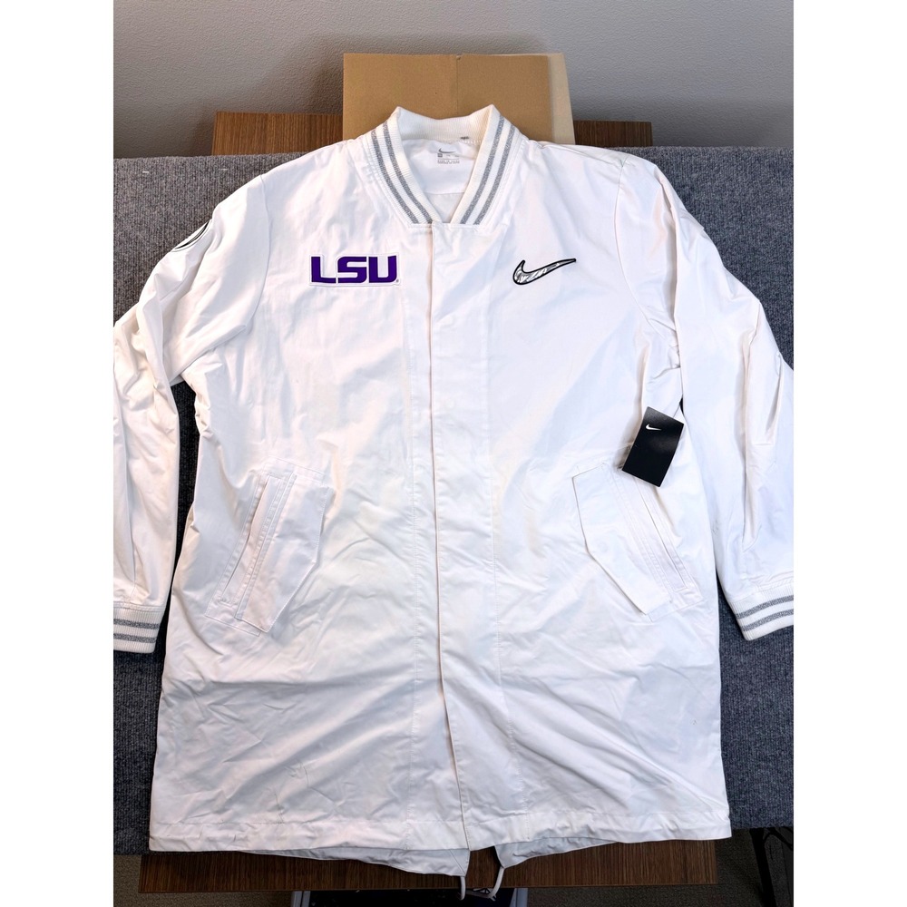 Nike LSU Tigers Jacket Mens XXL White CFP On-Field Player Full Zip Heavyweight